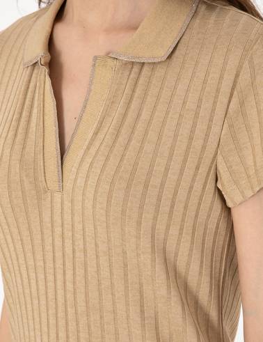 Bej Slim Fit Basic Tişört