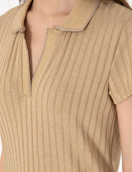 Bej Slim Fit Basic Tişört - 50306039029