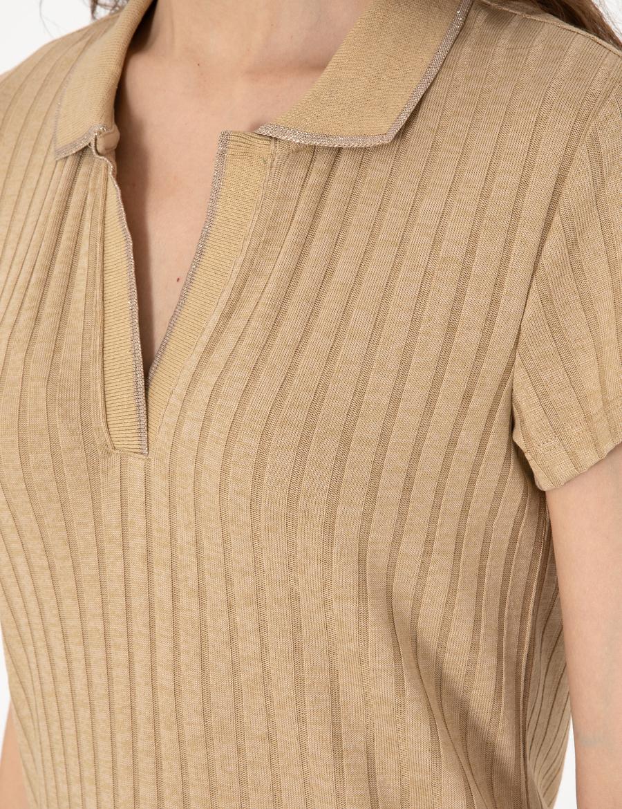 Bej Slim Fit Basic Tişört