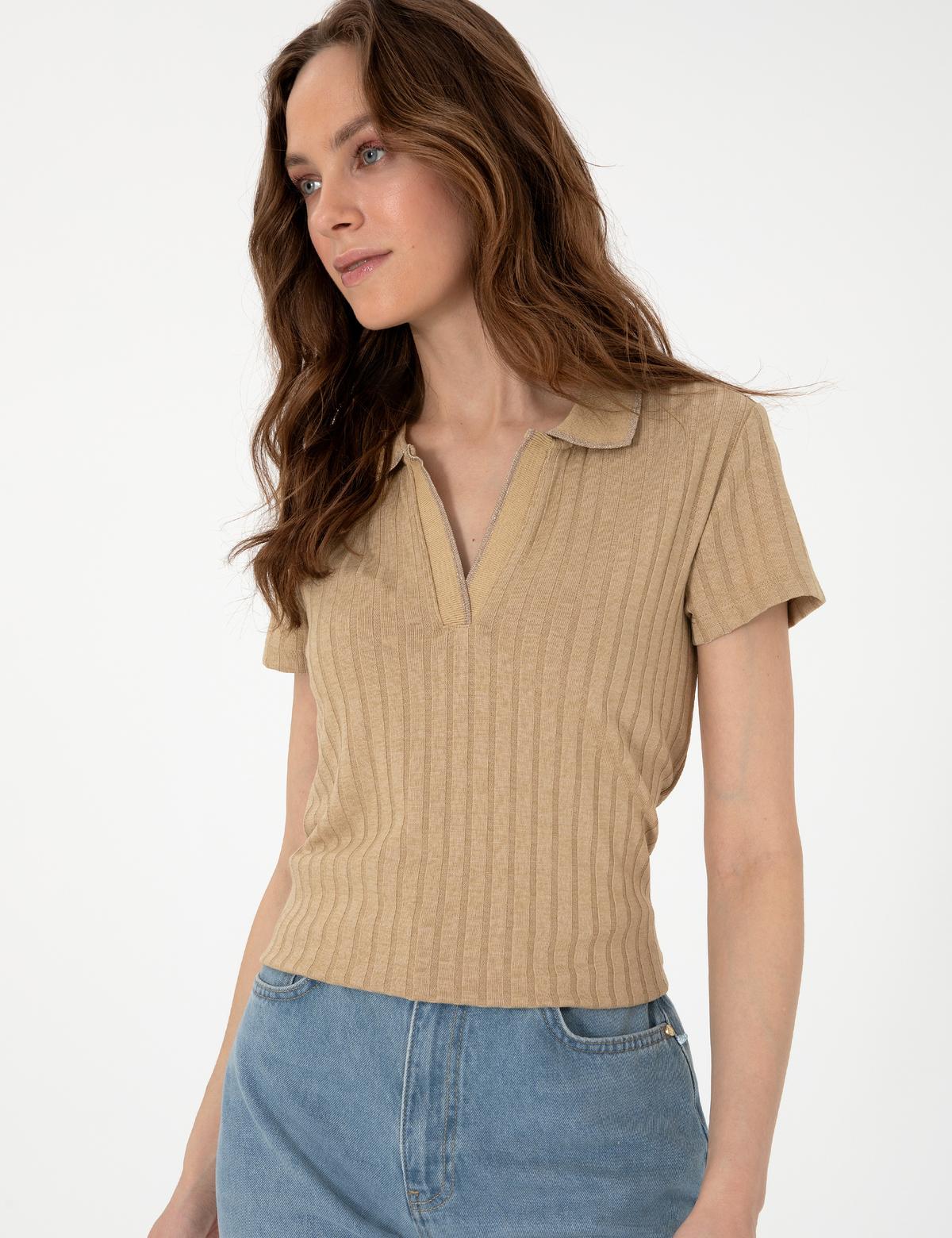 Bej Slim Fit Basic Tişört - 50306039029