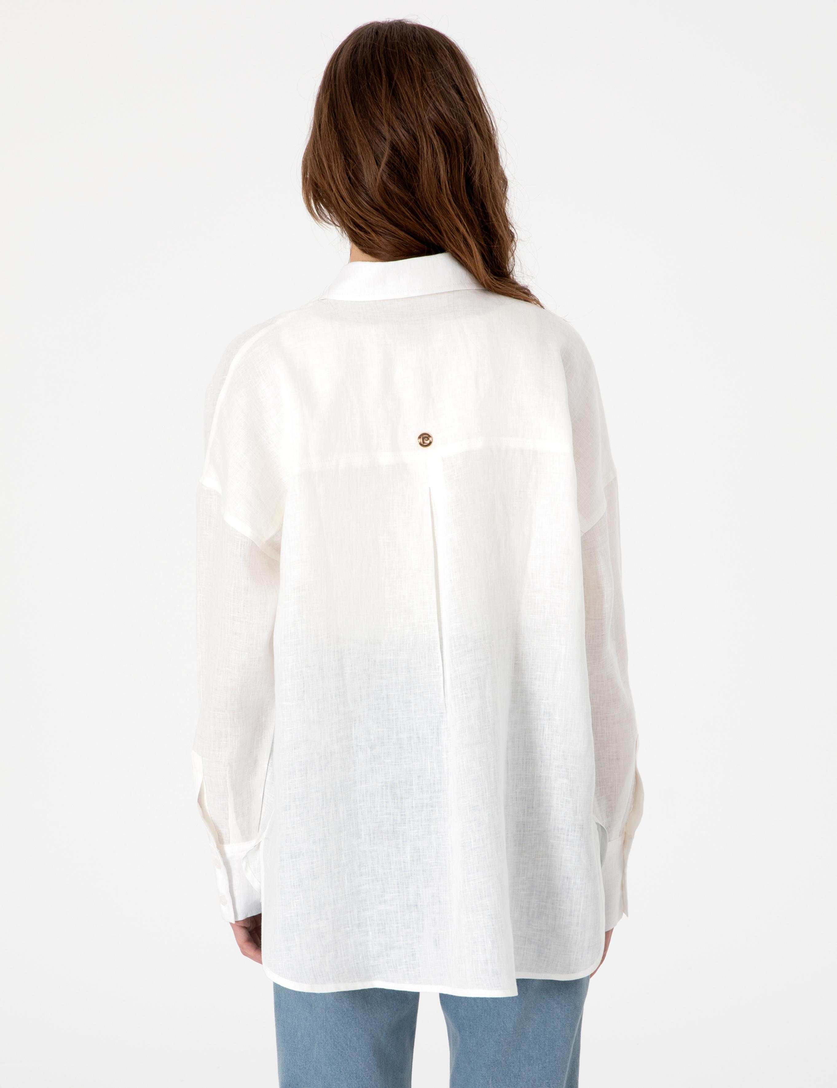 Beyaz Oversize Uzun Kollu %100 Keten Gömlek