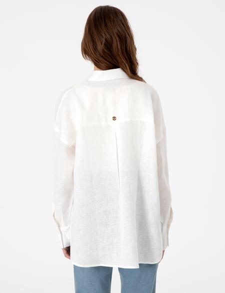 Beyaz Oversize Uzun Kollu %100 Keten Gömlek - 50301078072
