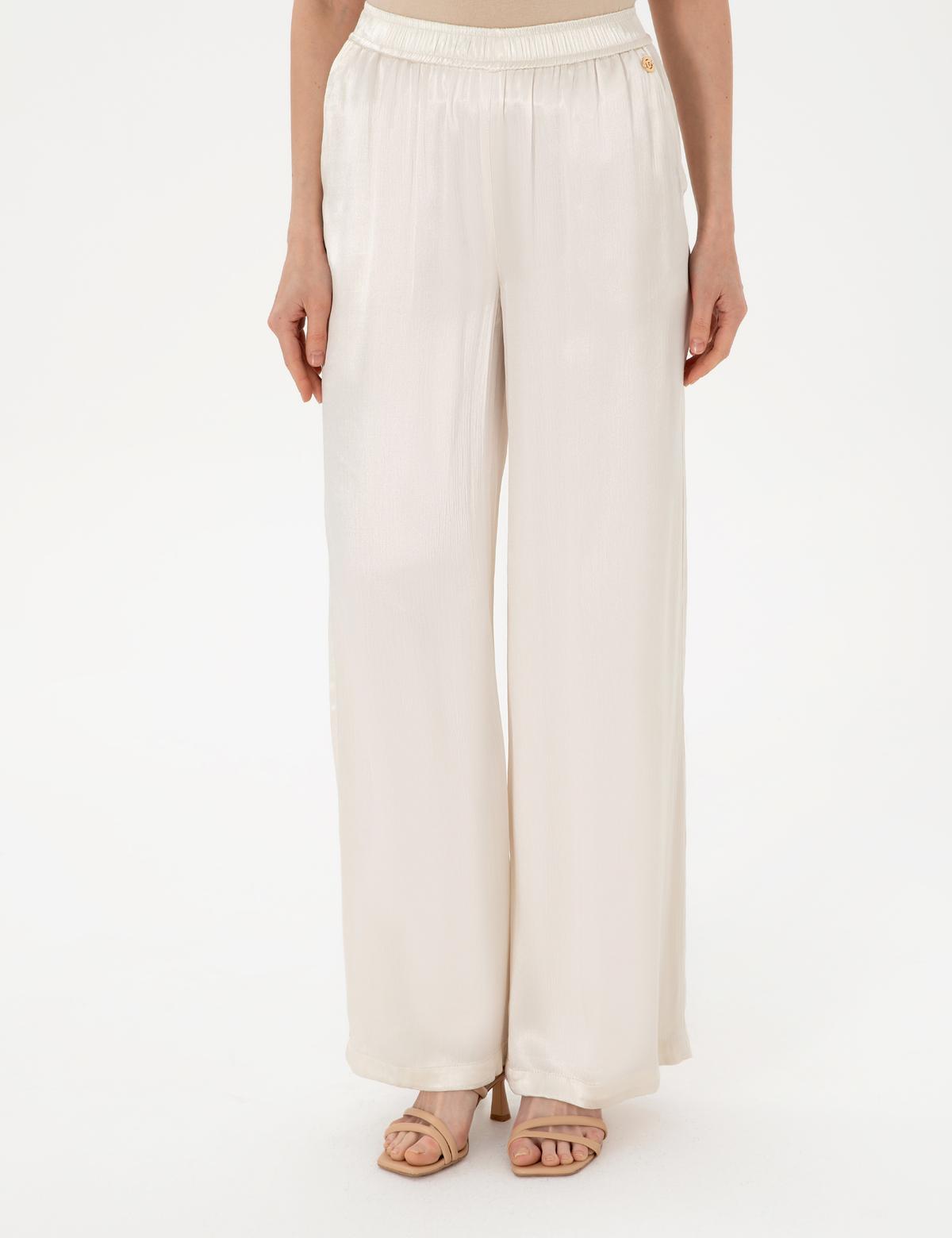 Ekru Saten Loose Fit Pantolon - 50301267003