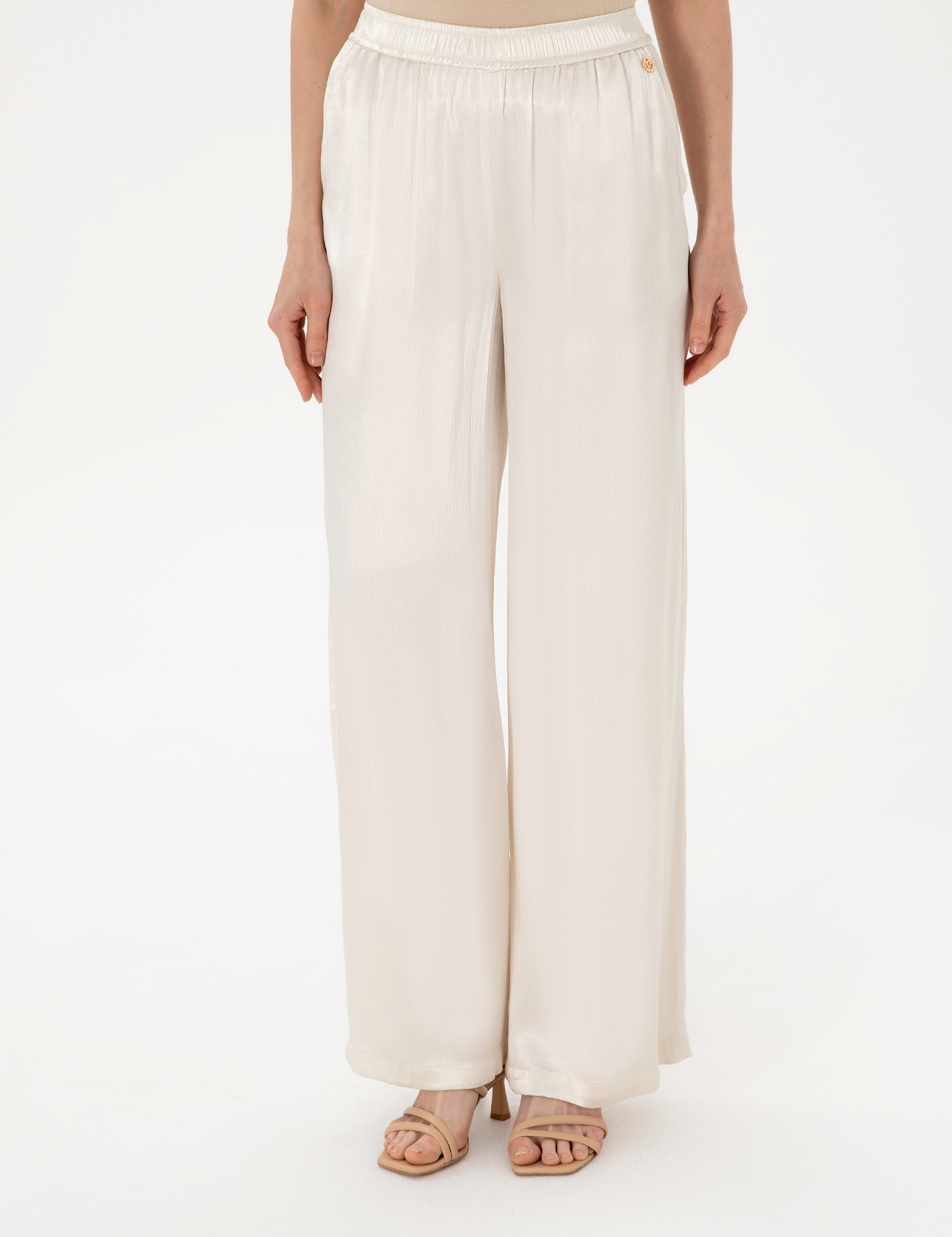 Ekru Saten Loose Fit Pantolon - Image 2