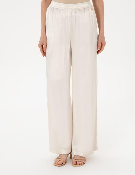 Ekru Saten Loose Fit Pantolon - 50301267003