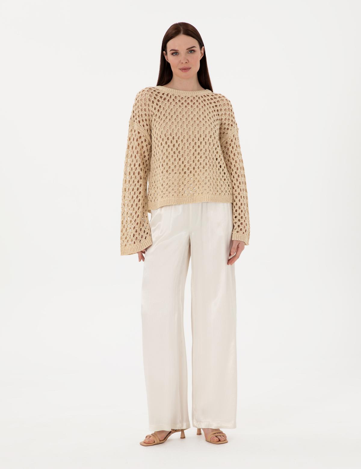 Ekru Saten Loose Fit Pantolon