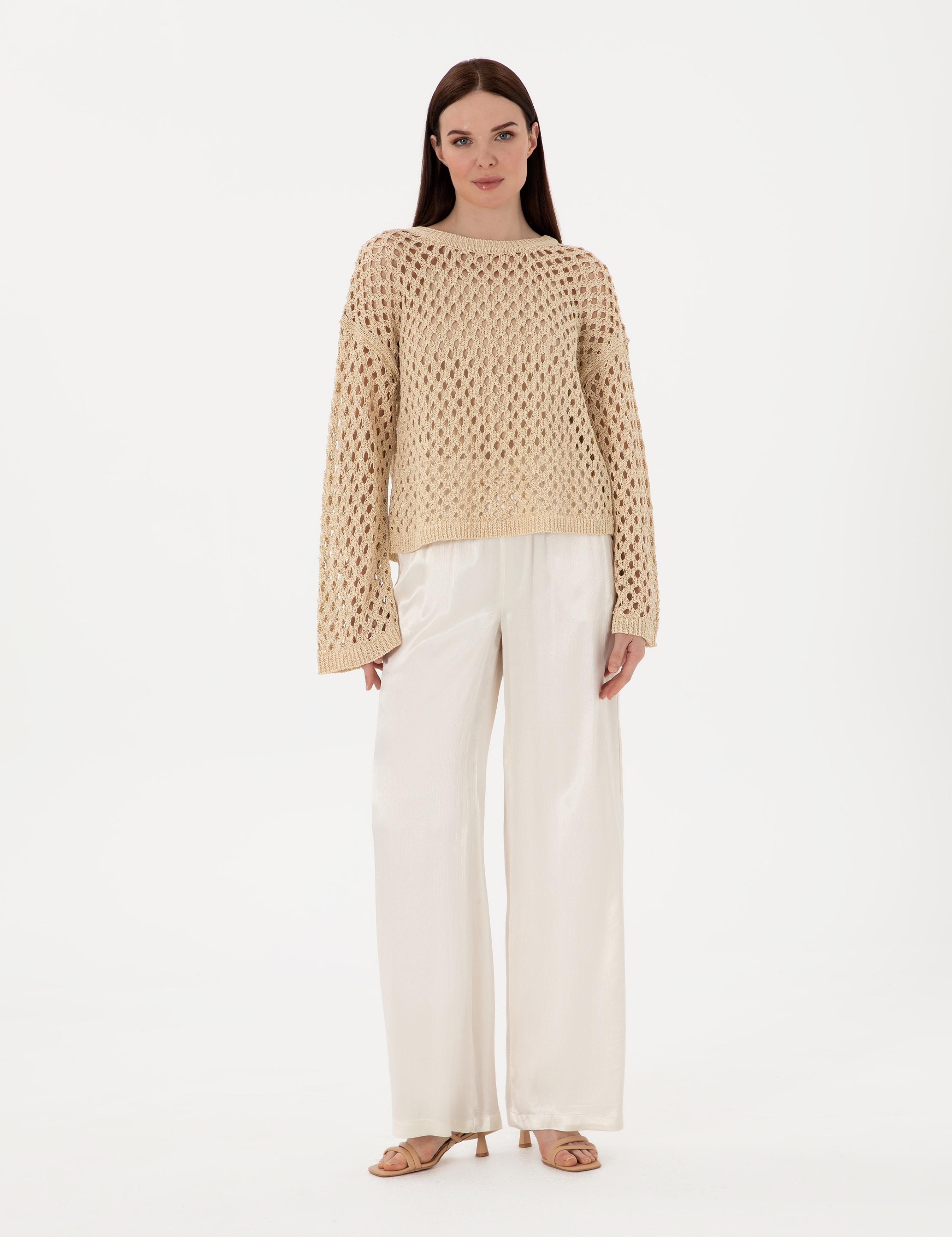 Ekru Saten Loose Fit Pantolon