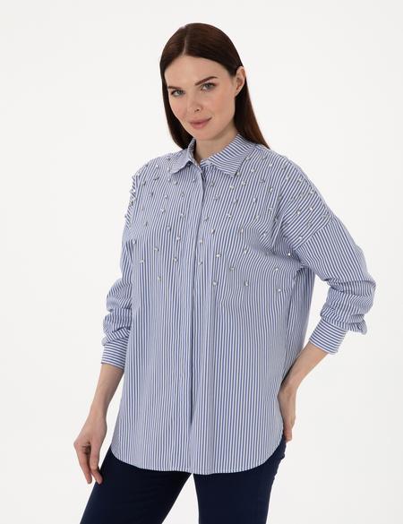 Mavi Çizgili Oversize Uzun Kollu Gömlek - 50301125002
