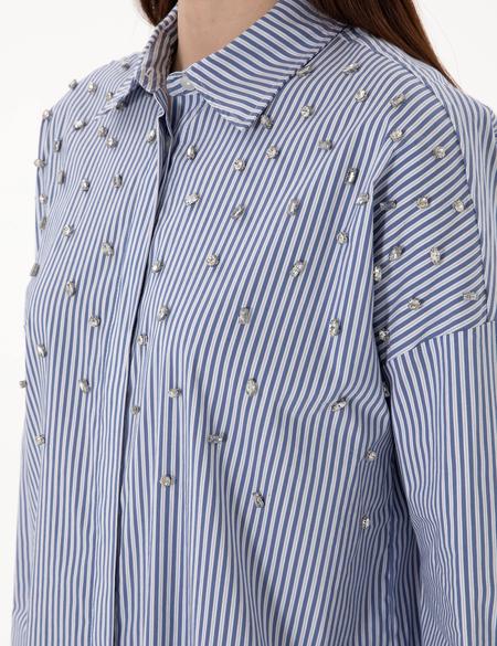 Mavi Çizgili Oversize Uzun Kollu Gömlek - 50301125002