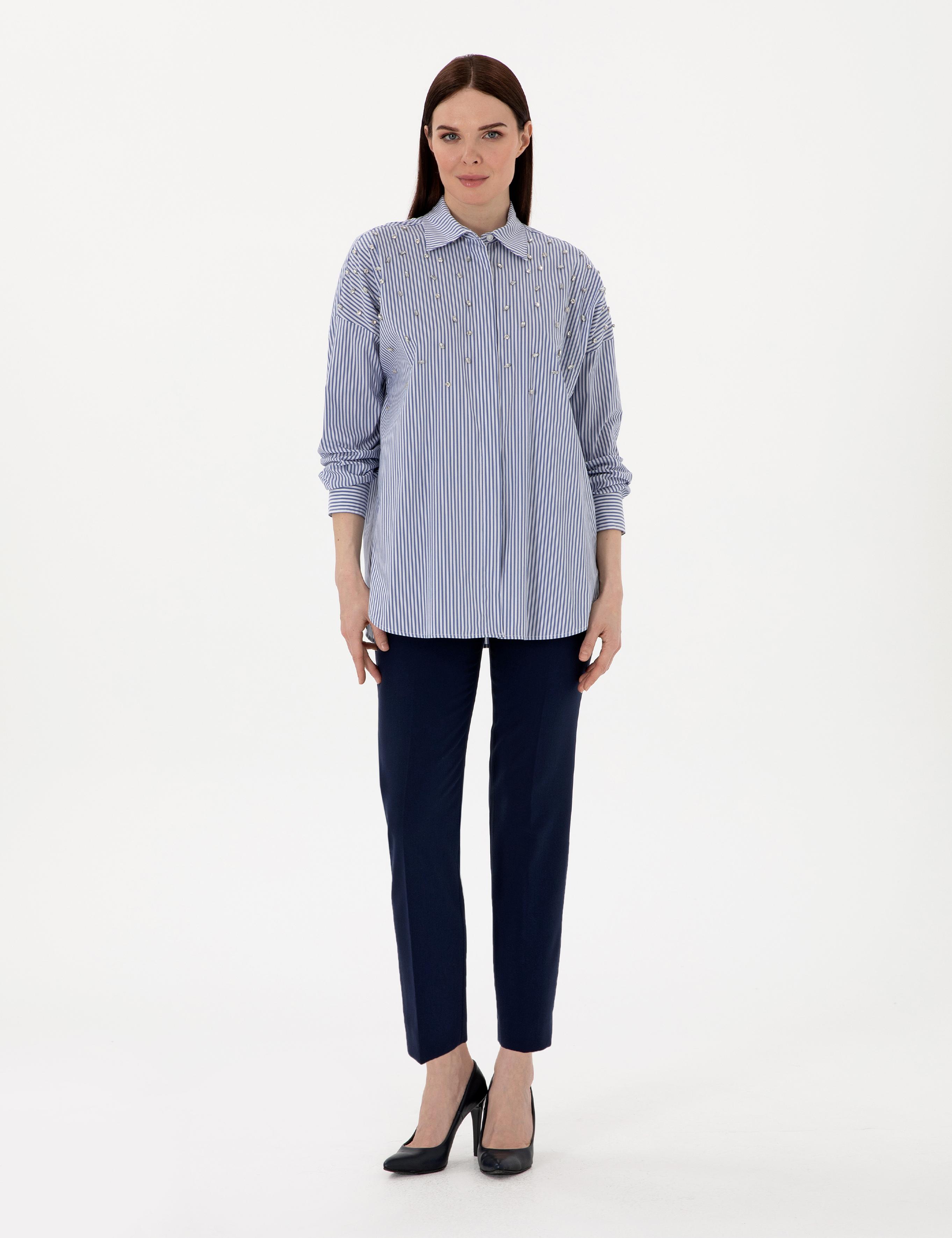 Mavi Çizgili Oversize Uzun Kollu Gömlek