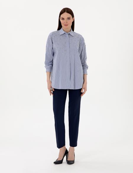 Mavi Çizgili Oversize Uzun Kollu Gömlek - 50301125002