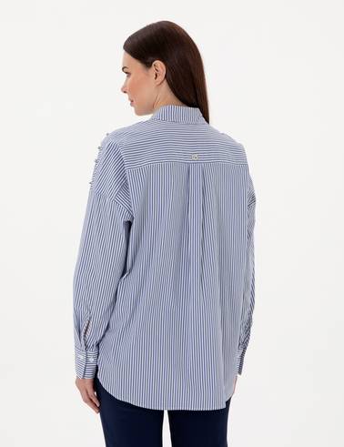 Mavi Çizgili Oversize Uzun Kollu Gömlek