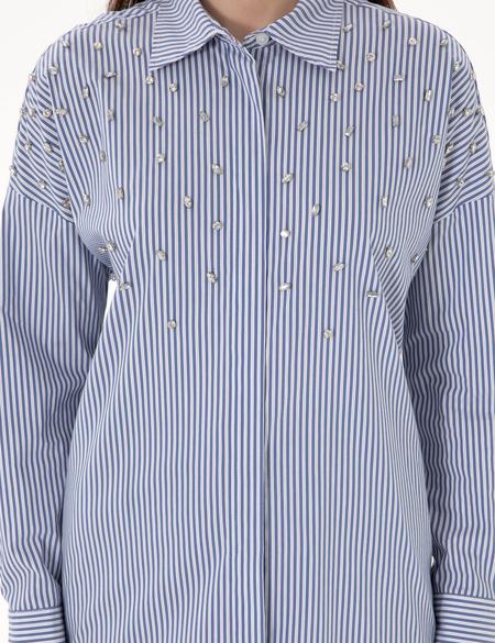 Mavi Çizgili Oversize Uzun Kollu Gömlek - 50301125002