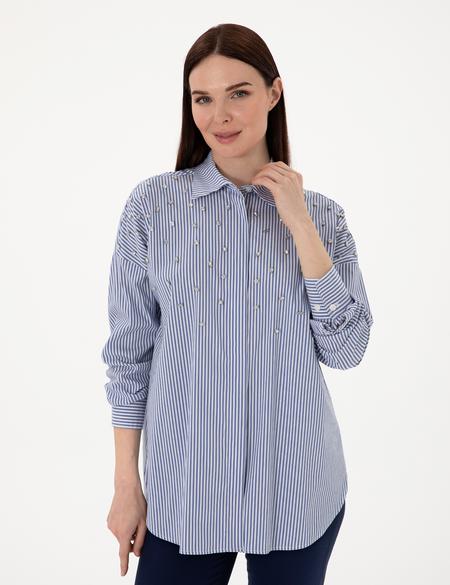 Mavi Çizgili Oversize Uzun Kollu Gömlek - 50301125002