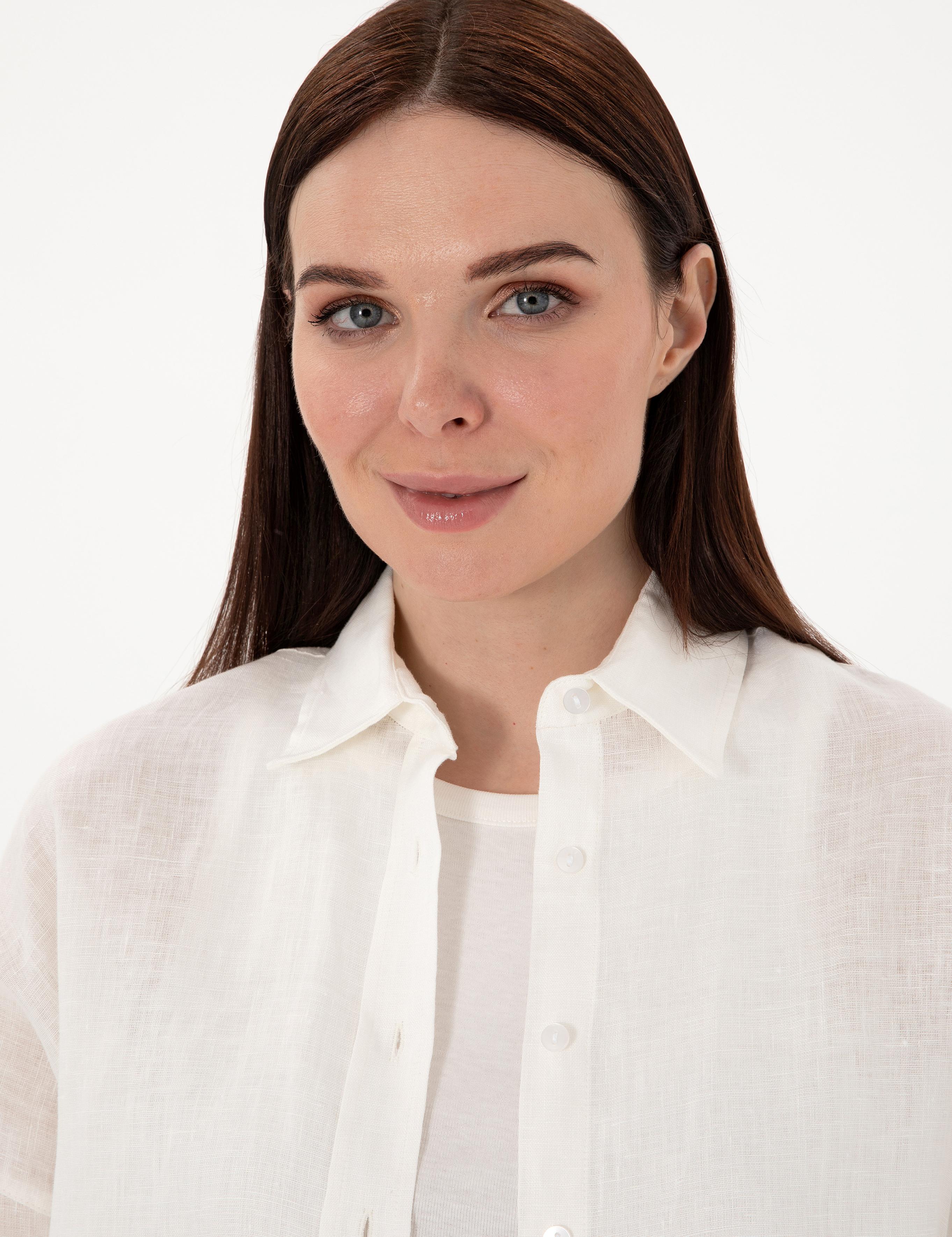 Beyaz Oversize Uzun Kollu %100 Keten Gömlek