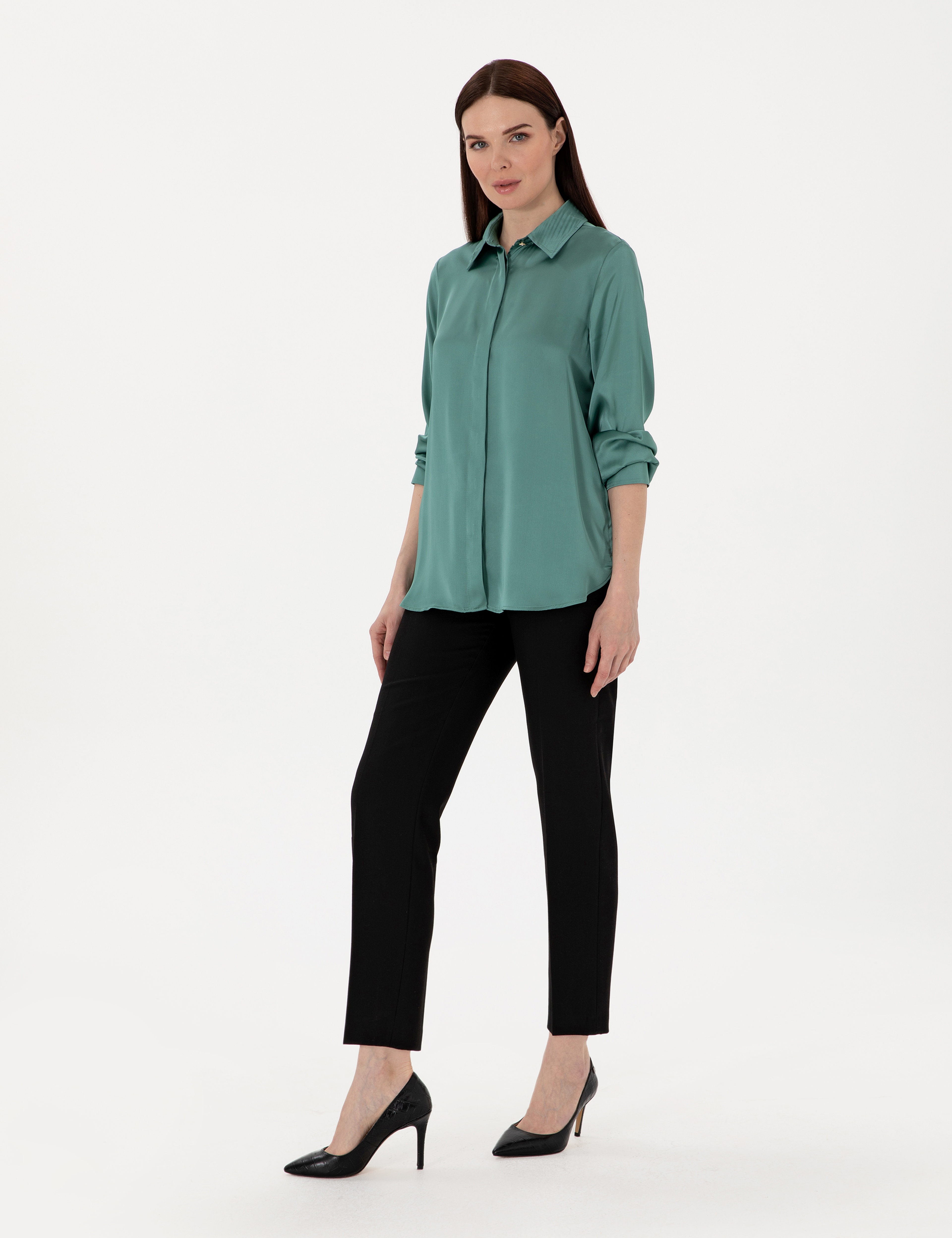 Yeşil Comfort Fit Uzun Kollu Gömlek - Image 4