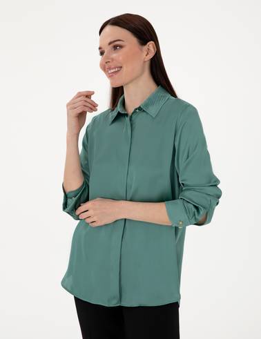 Yeşil Comfort Fit Uzun Kollu Gömlek