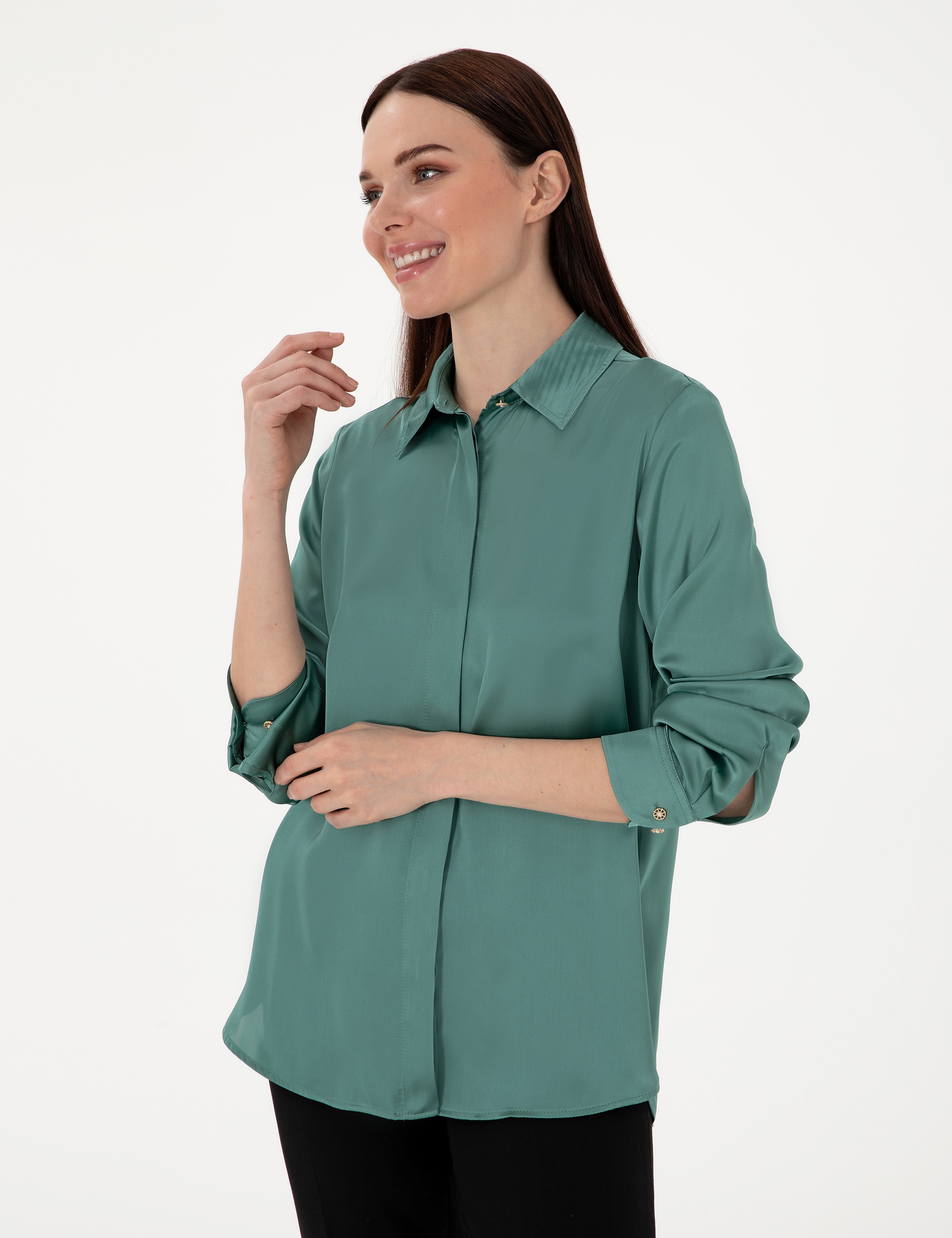 Yeşil Comfort Fit Uzun Kollu Gömlek - Image 3