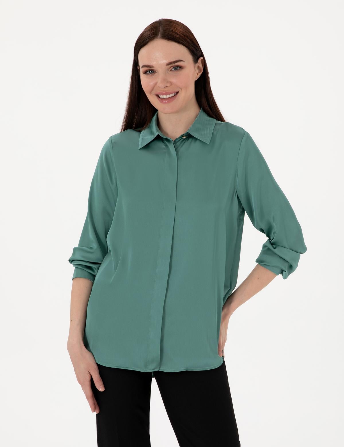 Yeşil Comfort Fit Uzun Kollu Gömlek