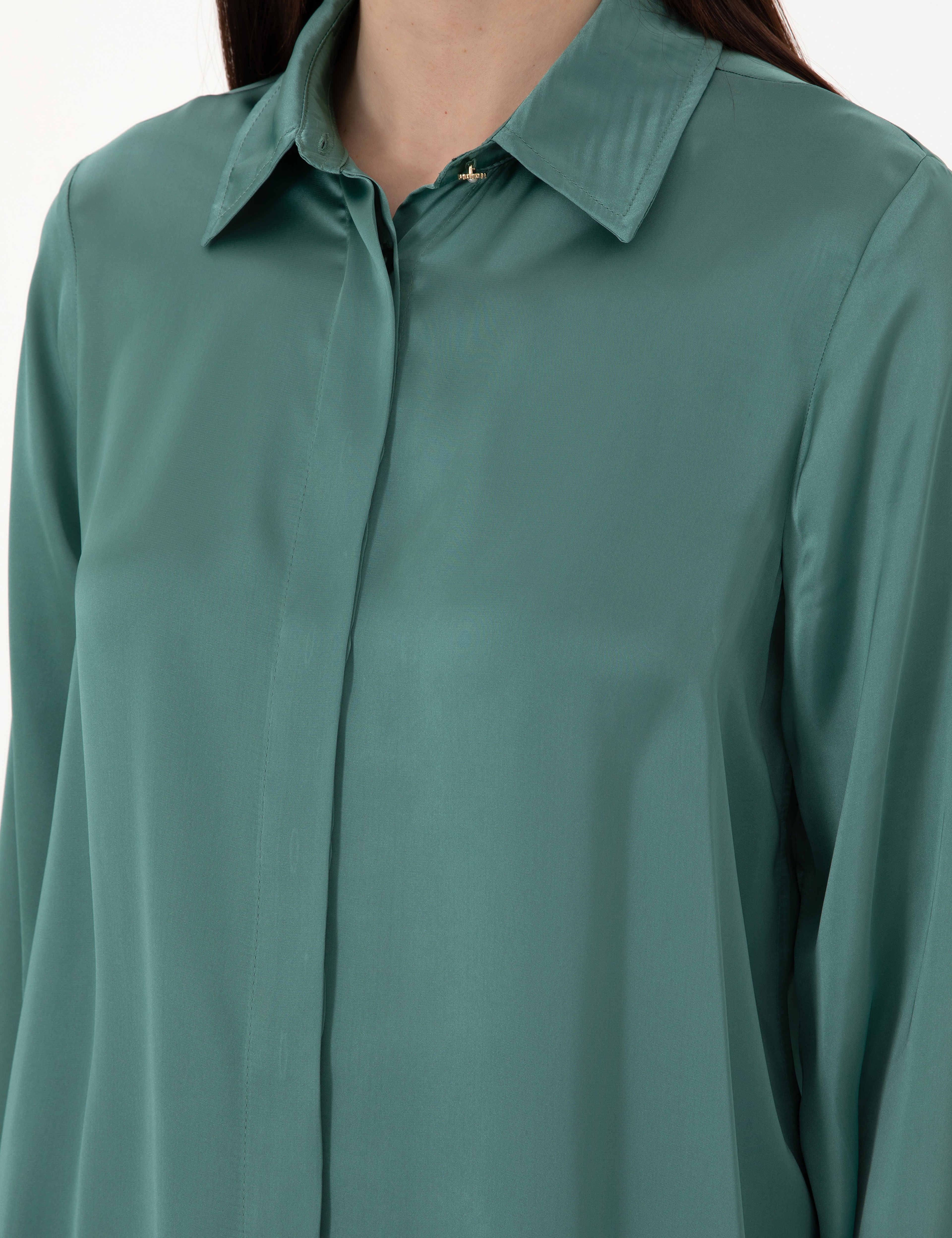 Yeşil Comfort Fit Uzun Kollu Gömlek - Image 7