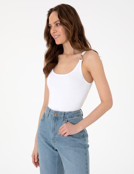 Beyaz Slim Fit Triko Tişört - 50301140015