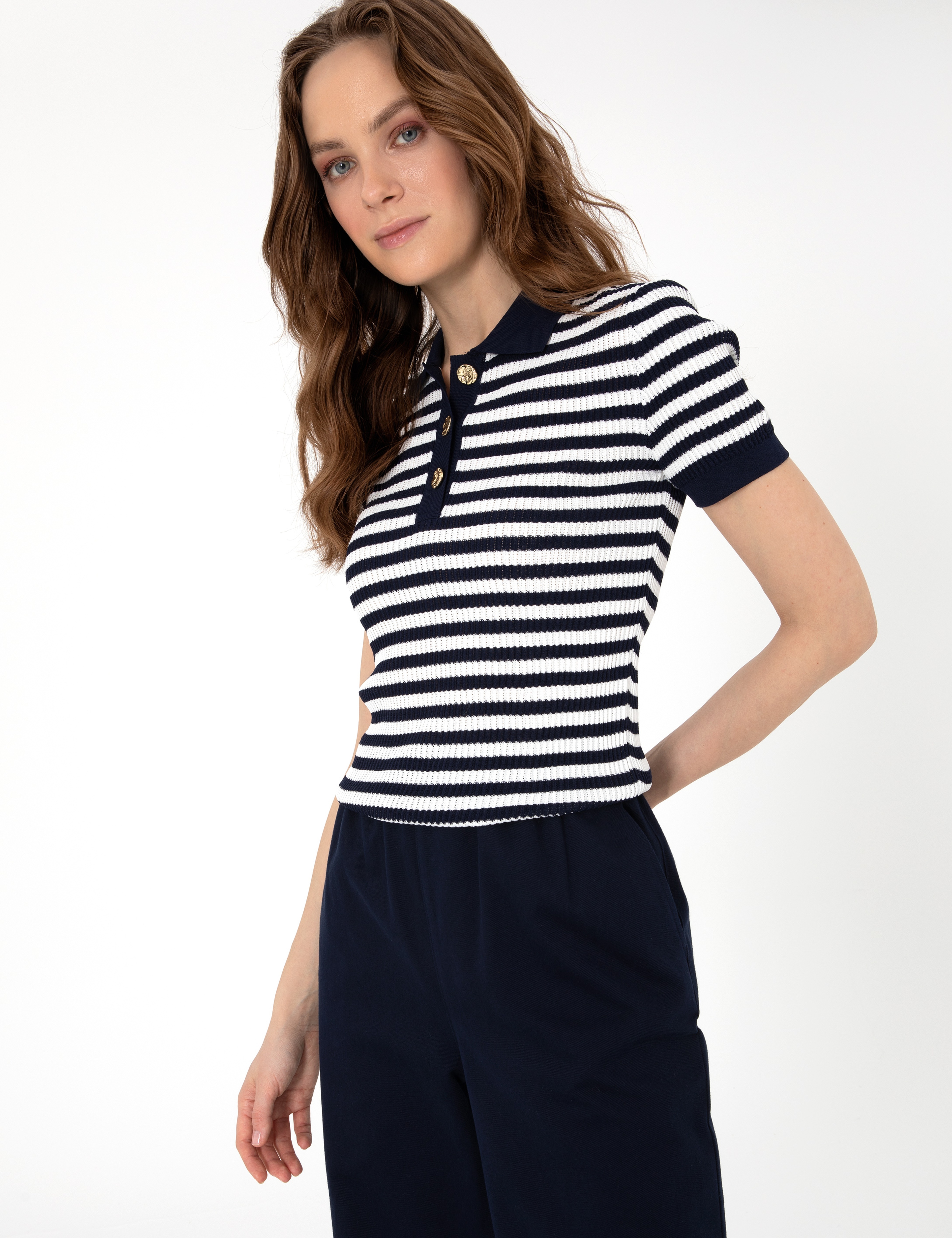 Lacivert Slim Fit Polo Yaka Triko Tişört - Image 1