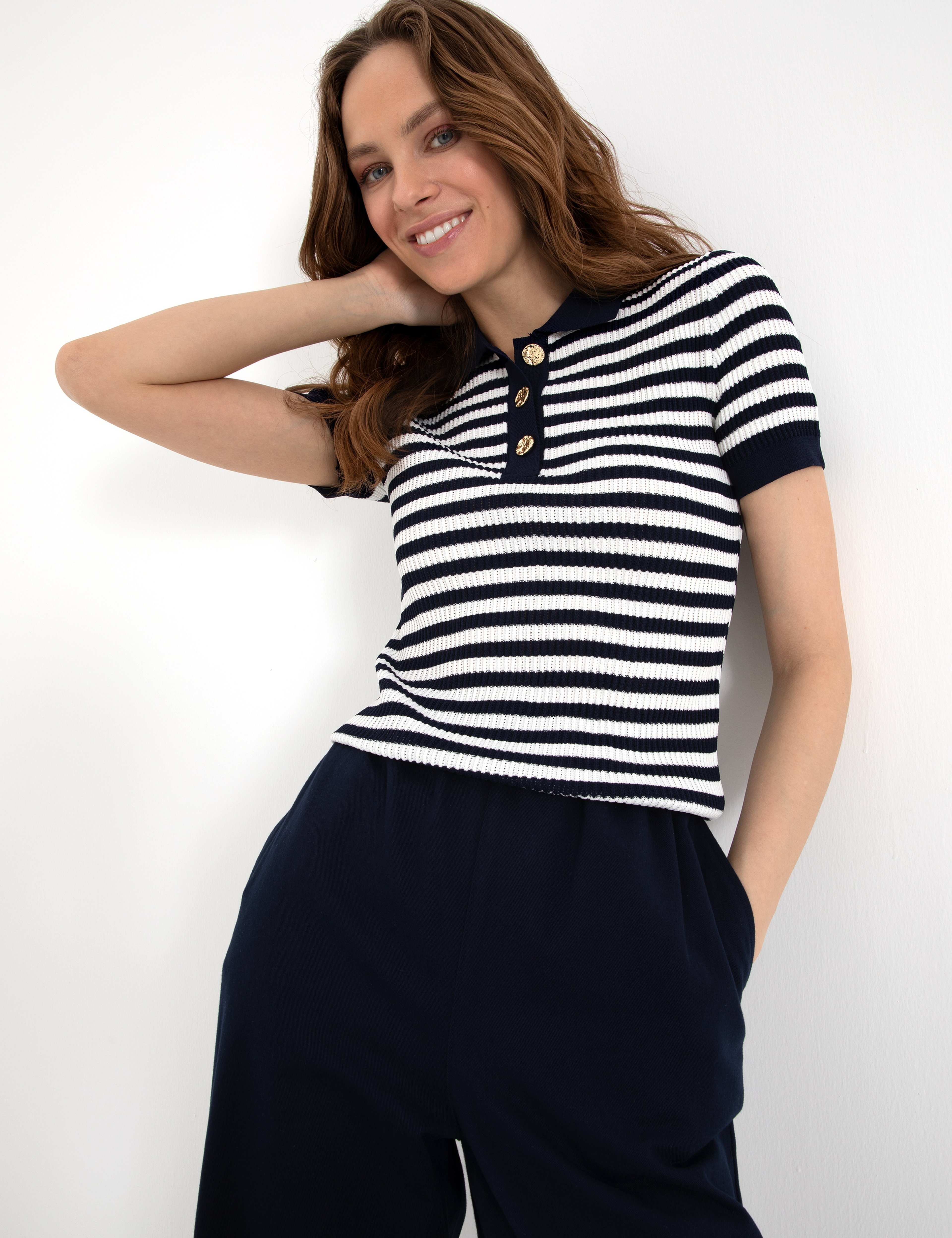 Lacivert Slim Fit Polo Yaka Triko Tişört - Image 3