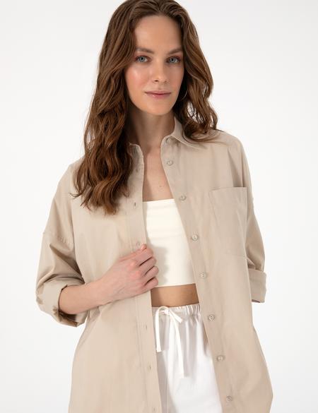 Kum Oversize Uzun Kollu Gömlek - 50313596024
