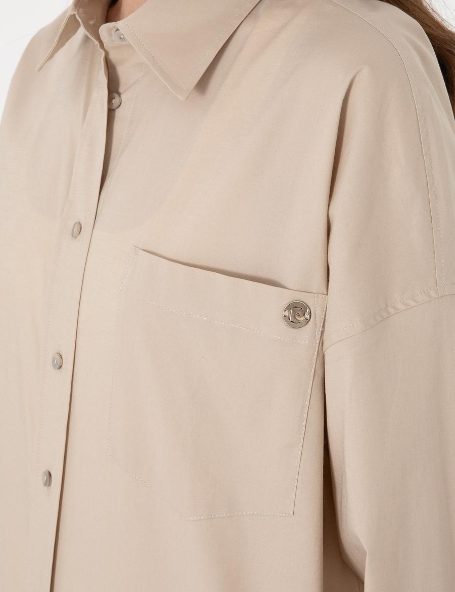 Kum Oversize Uzun Kollu Gömlek