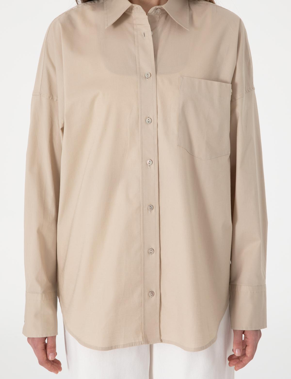 Kum Oversize Uzun Kollu Gömlek - 50313596024