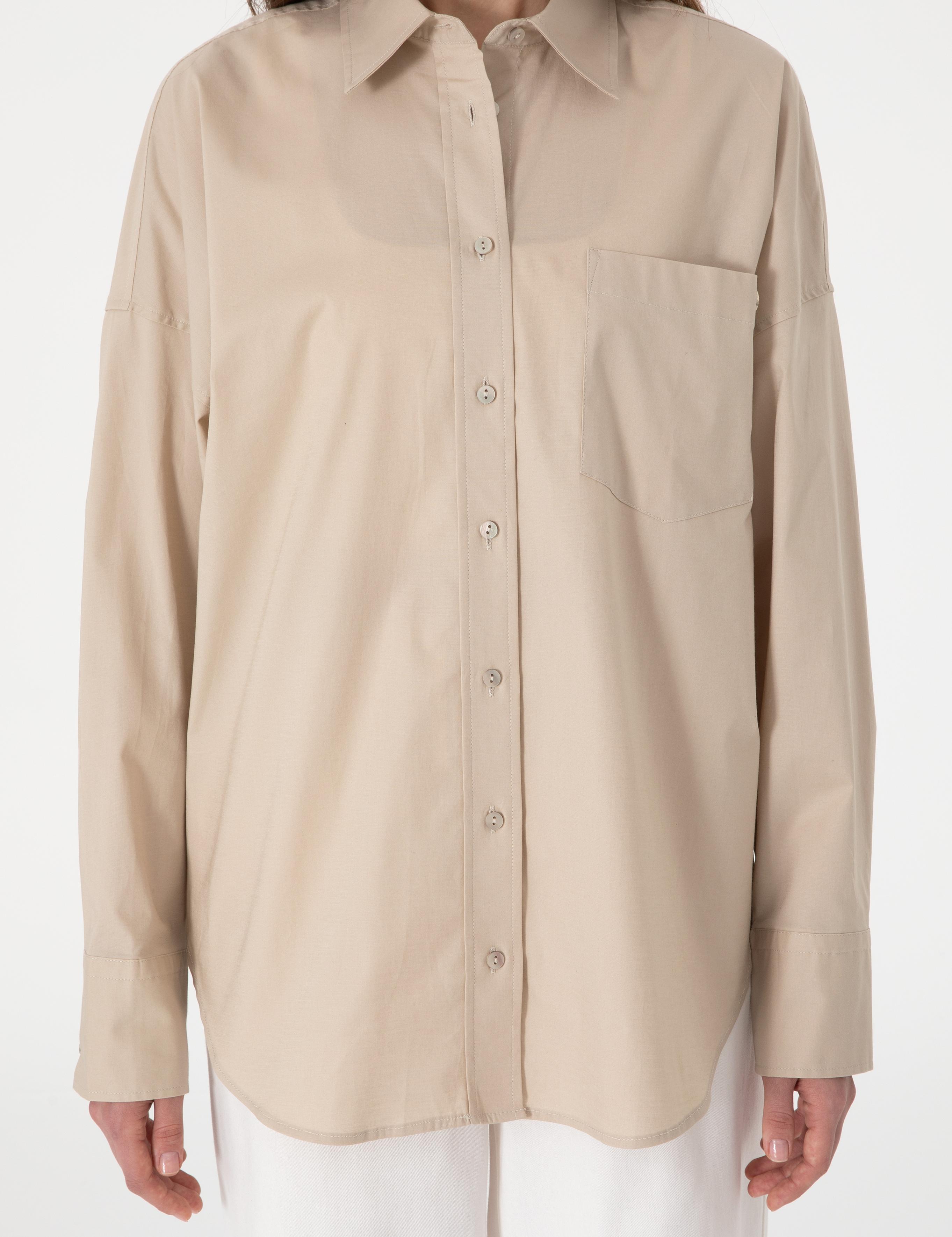 Kum Oversize Uzun Kollu Gömlek