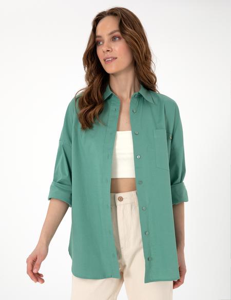 Yeşil Oversize Uzun Kollu Gömlek - 50313596031
