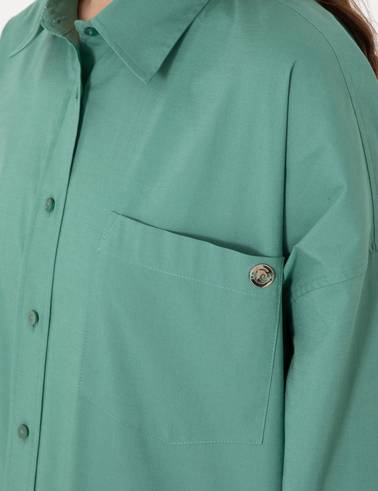 Yeşil Oversize Uzun Kollu Gömlek