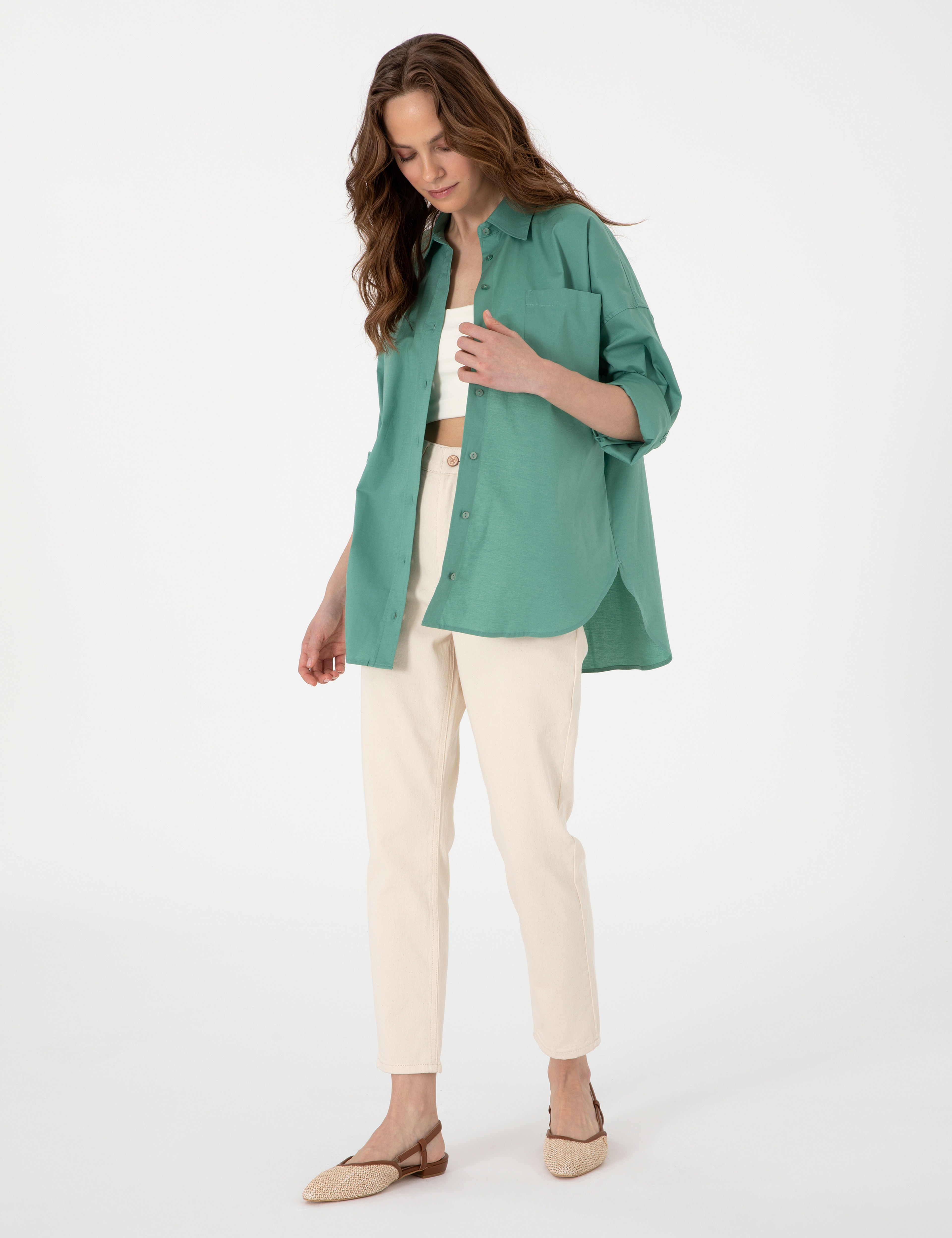 Yeşil Oversize Uzun Kollu Gömlek - Image 4