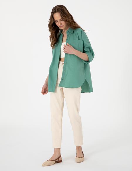 Yeşil Oversize Uzun Kollu Gömlek - 50313596031