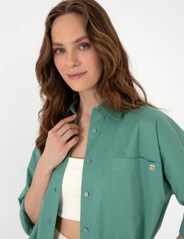 Yeşil Oversize Uzun Kollu Gömlek