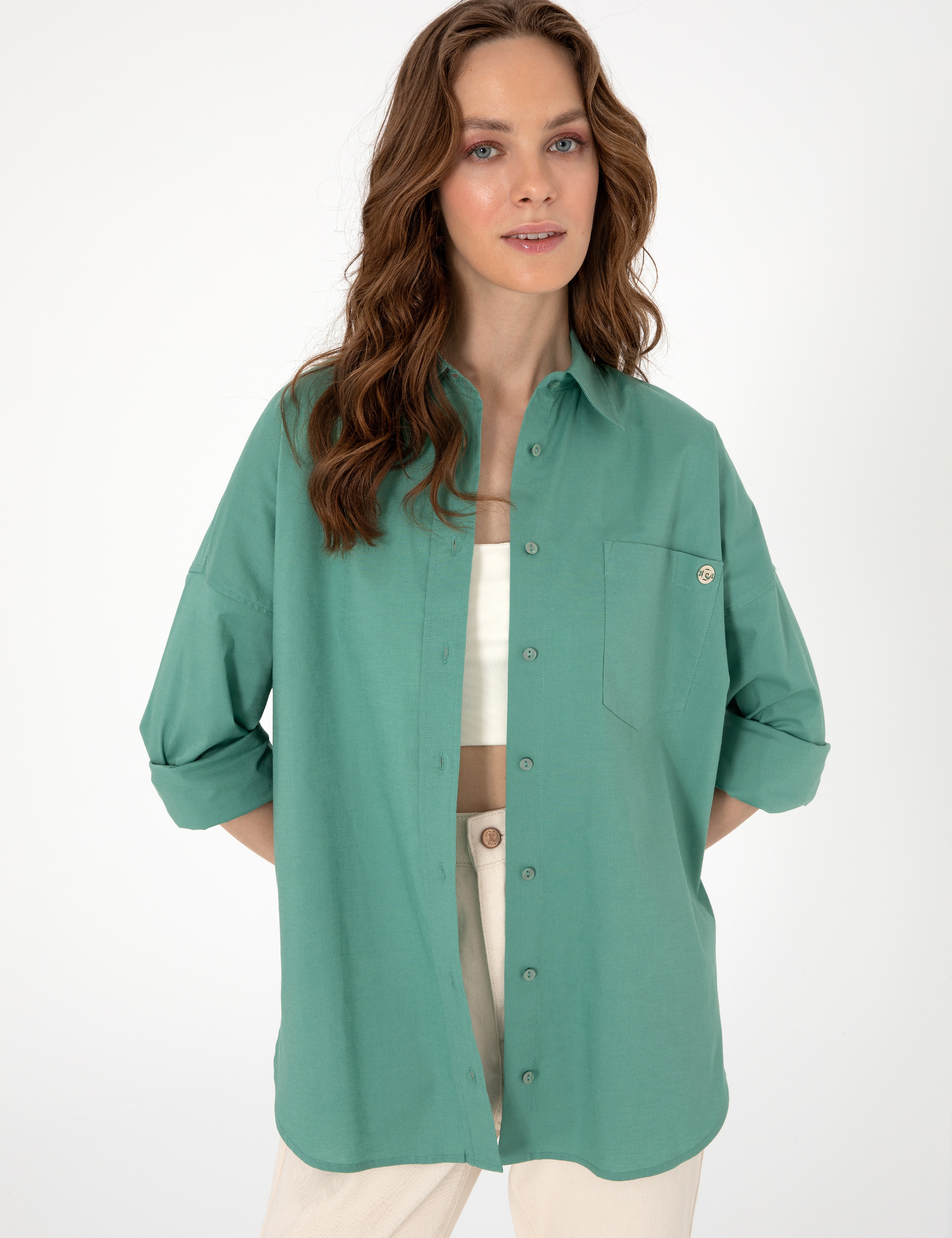 Yeşil Oversize Uzun Kollu Gömlek - Image 3