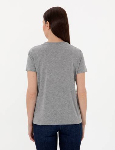 Gri Melanj Regular Fit V Yaka Basic Tişört