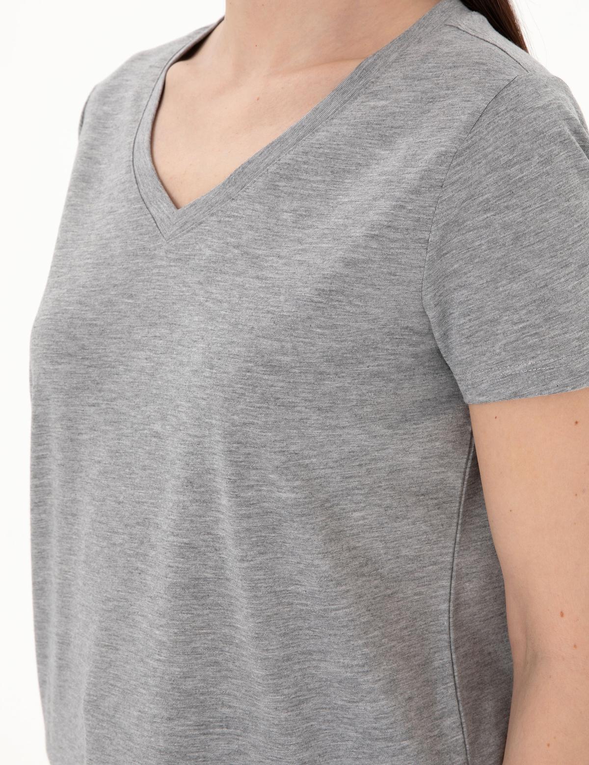 Gri Melanj Regular Fit V Yaka Basic Tişört - 50305749052