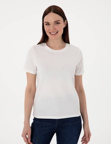 Beyaz Regular Fit Bisiklet Yaka Basic Tişört