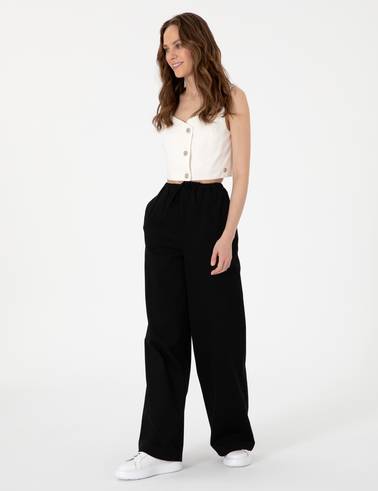 Siyah Yüksek Bel Loose Fit Pantolon