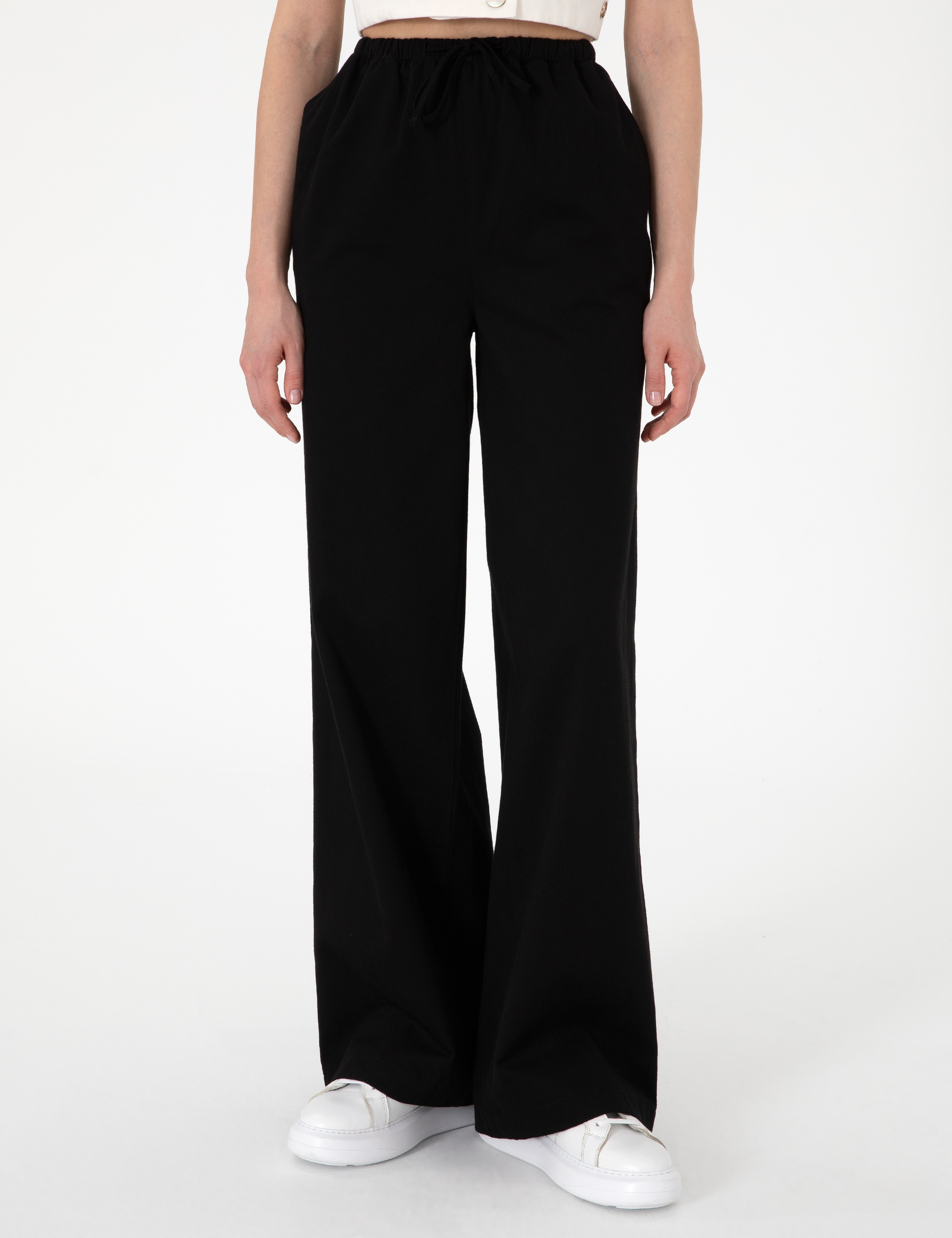 Siyah Yüksek Bel Loose Fit Pantolon - Image 2