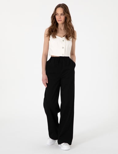 Siyah Yüksek Bel Loose Fit Pantolon