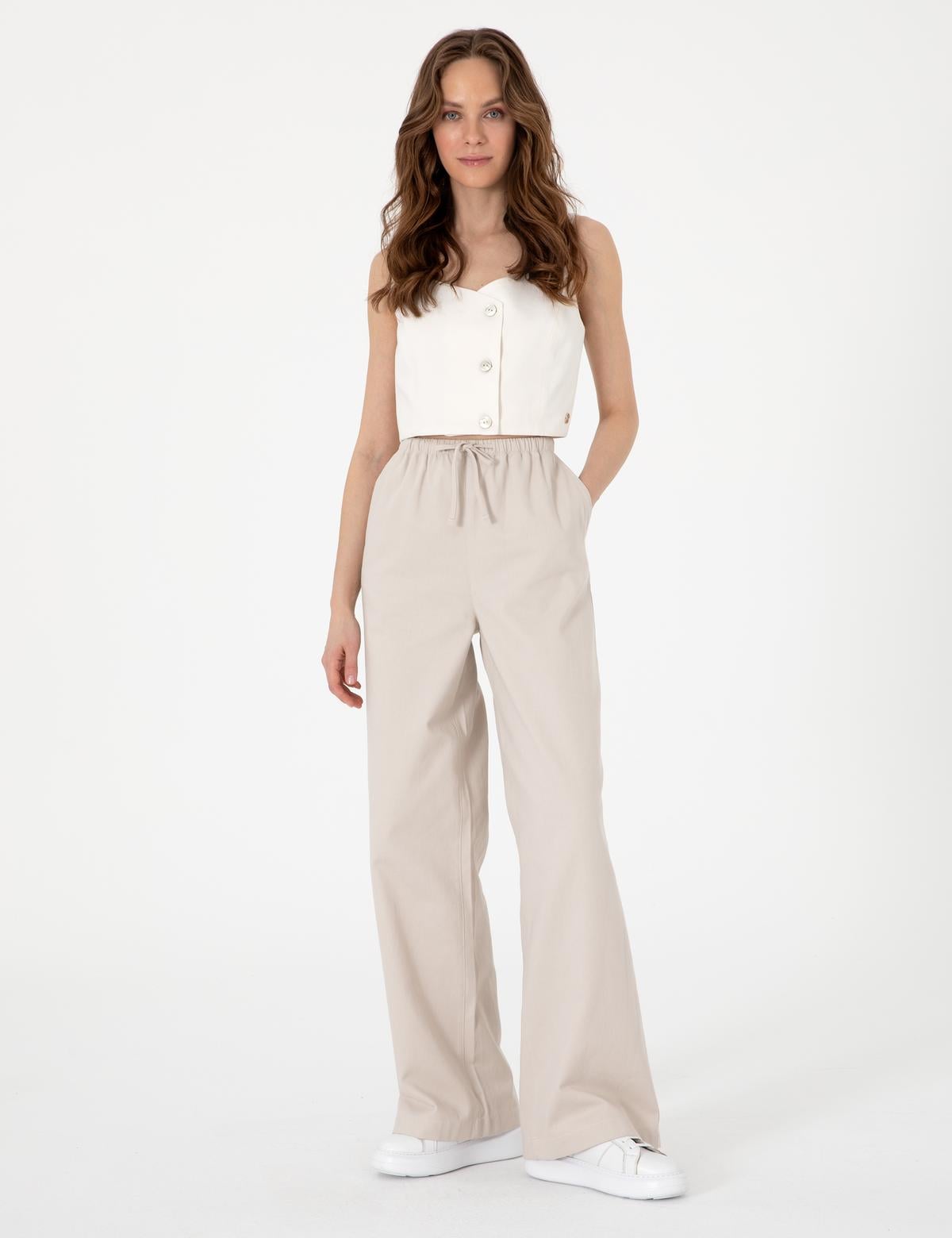 Bej Yüksek Bel Loose Fit Pantolon - 50313136025