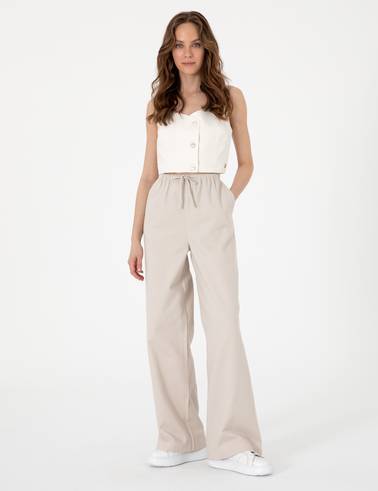 Bej Yüksek Bel Loose Fit Pantolon