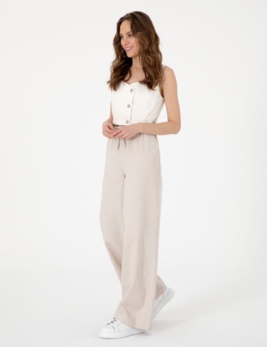 Bej Yüksek Bel Loose Fit Pantolon