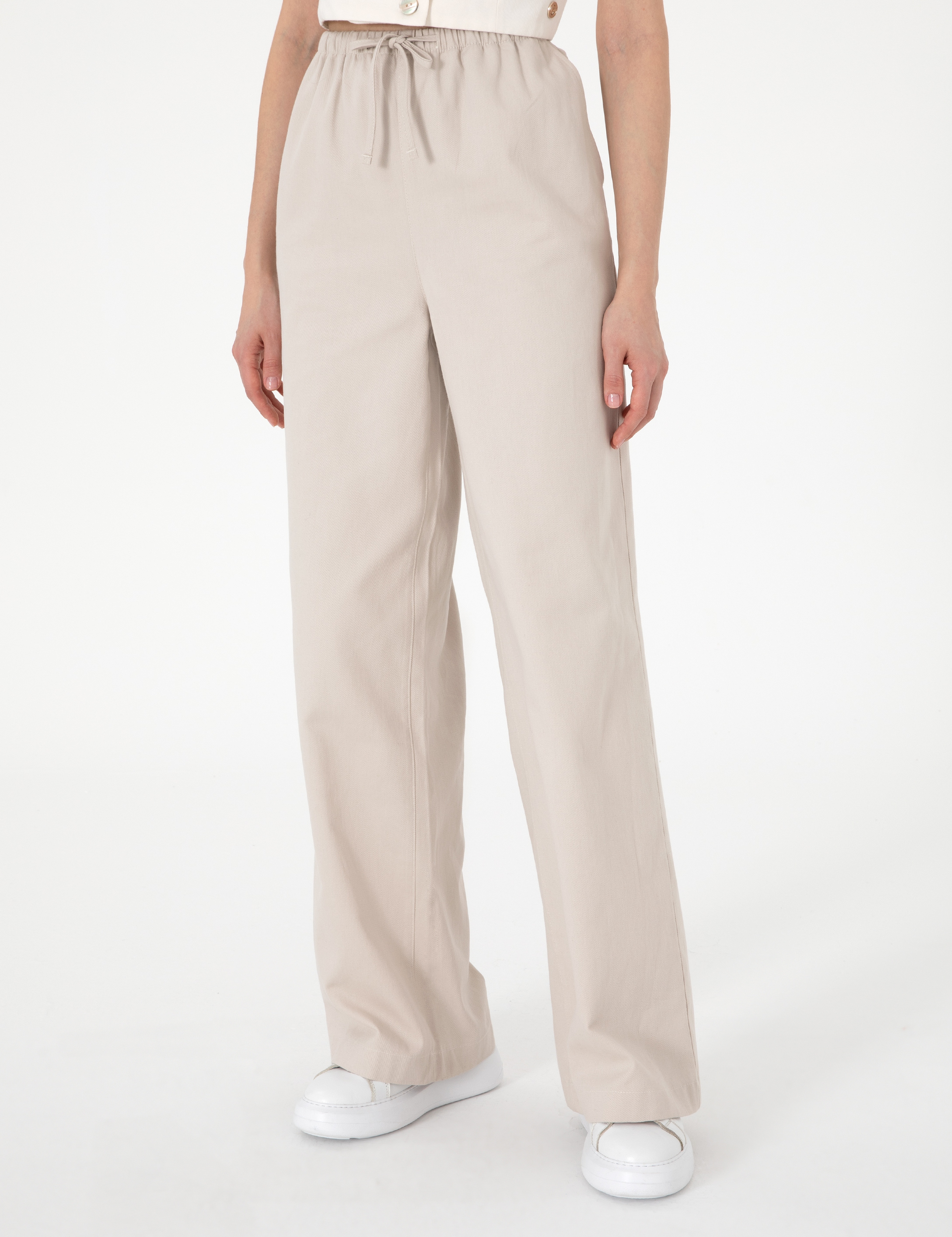 Bej Yüksek Bel Loose Fit Pantolon - Image 2