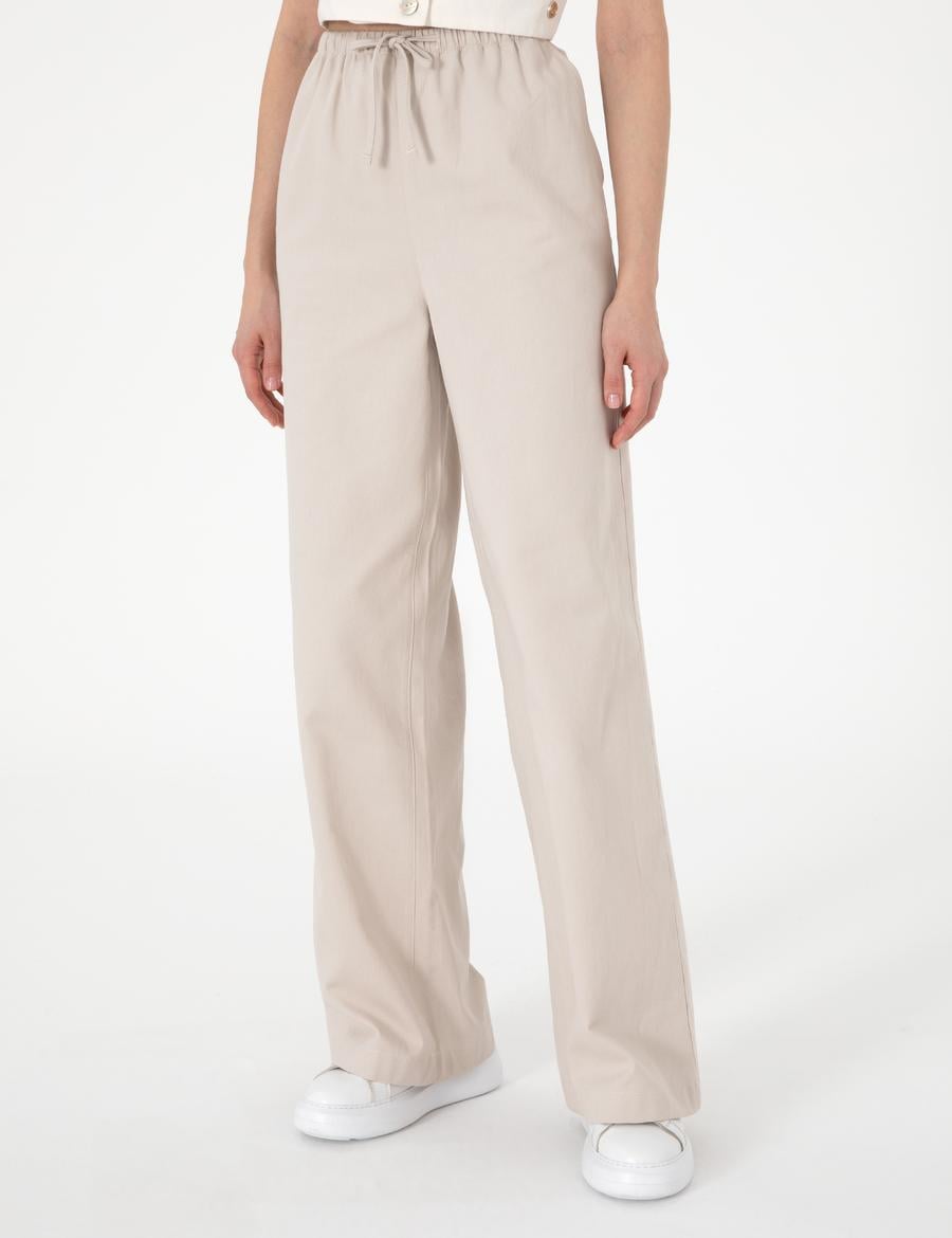 Bej Yüksek Bel Loose Fit Pantolon