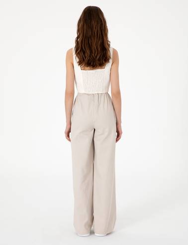 Bej Yüksek Bel Loose Fit Pantolon