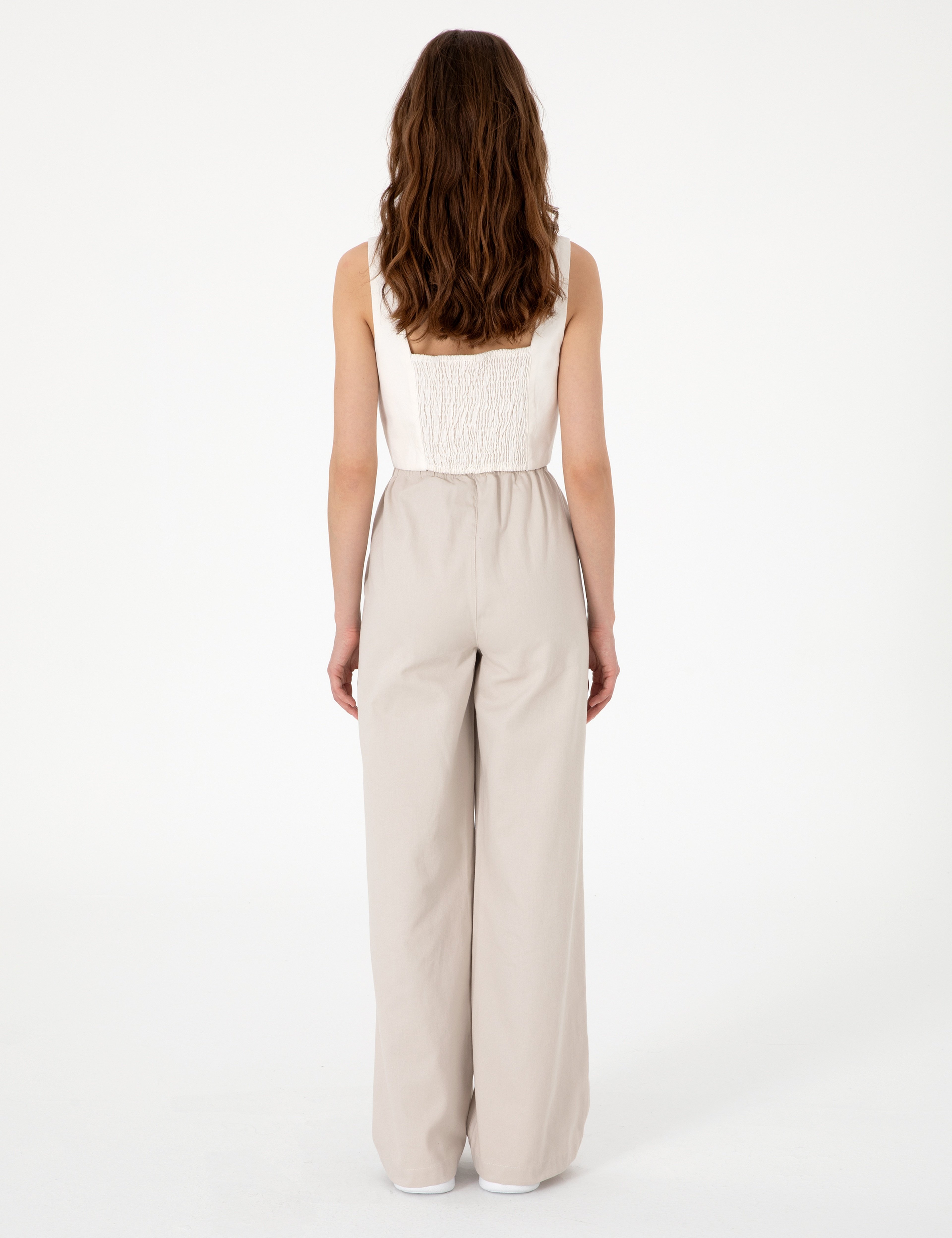 Bej Yüksek Bel Loose Fit Pantolon